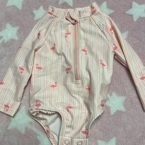 Carter's Pink Flamingo Striped Kids Swim Rashguard